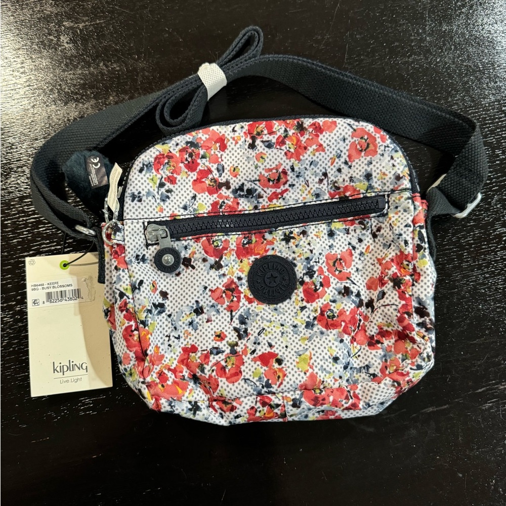 Kipling Floral Red White Crossbody Bag